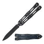 9 Inch Balisong Butterfly Knife Black Skeletonized Handle