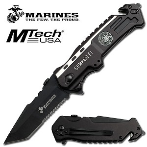US Marines Folder Knife with Tanto Blade & Black Rescue Handle 